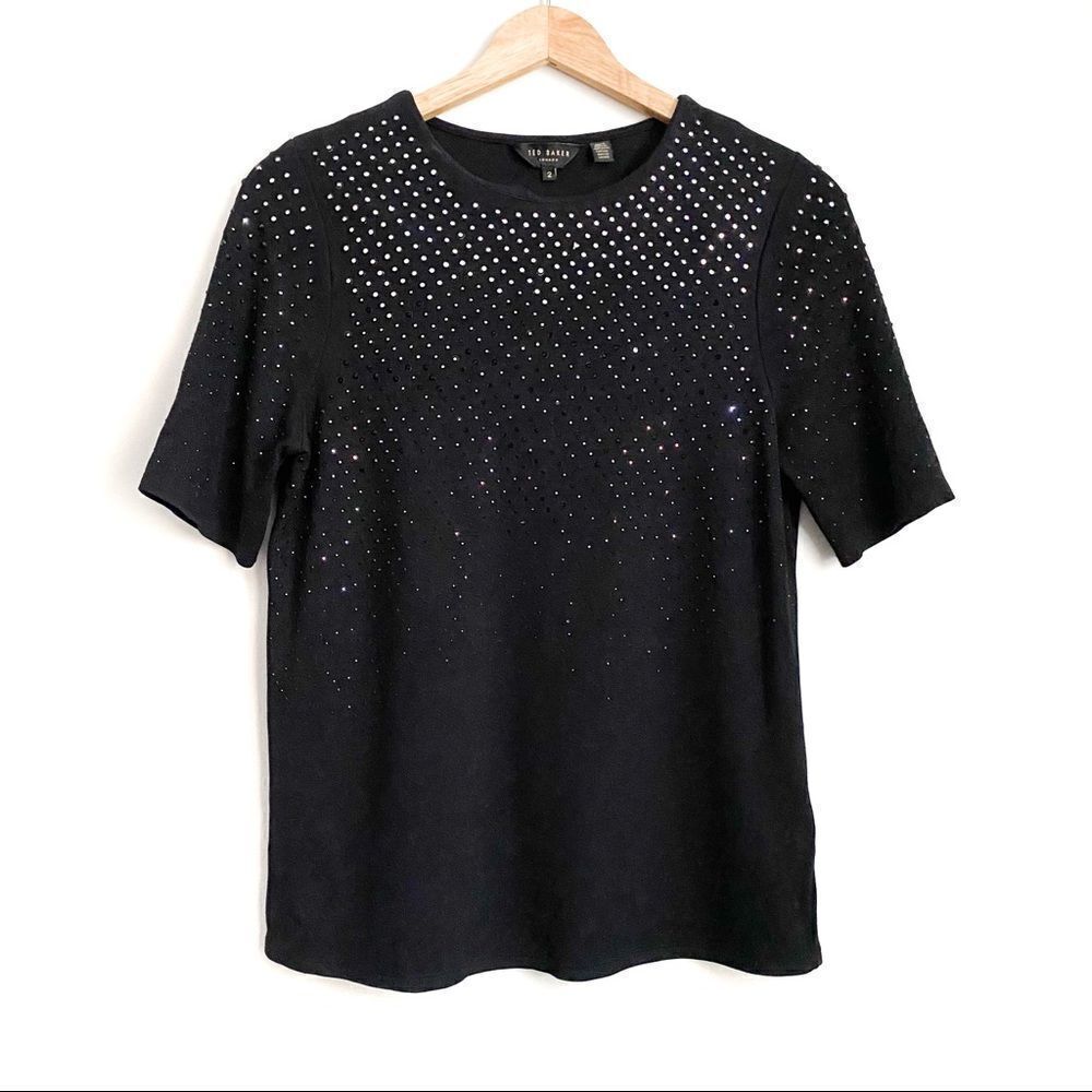𝅺ted Baker Embellished Short Sleeve Top Black 2
